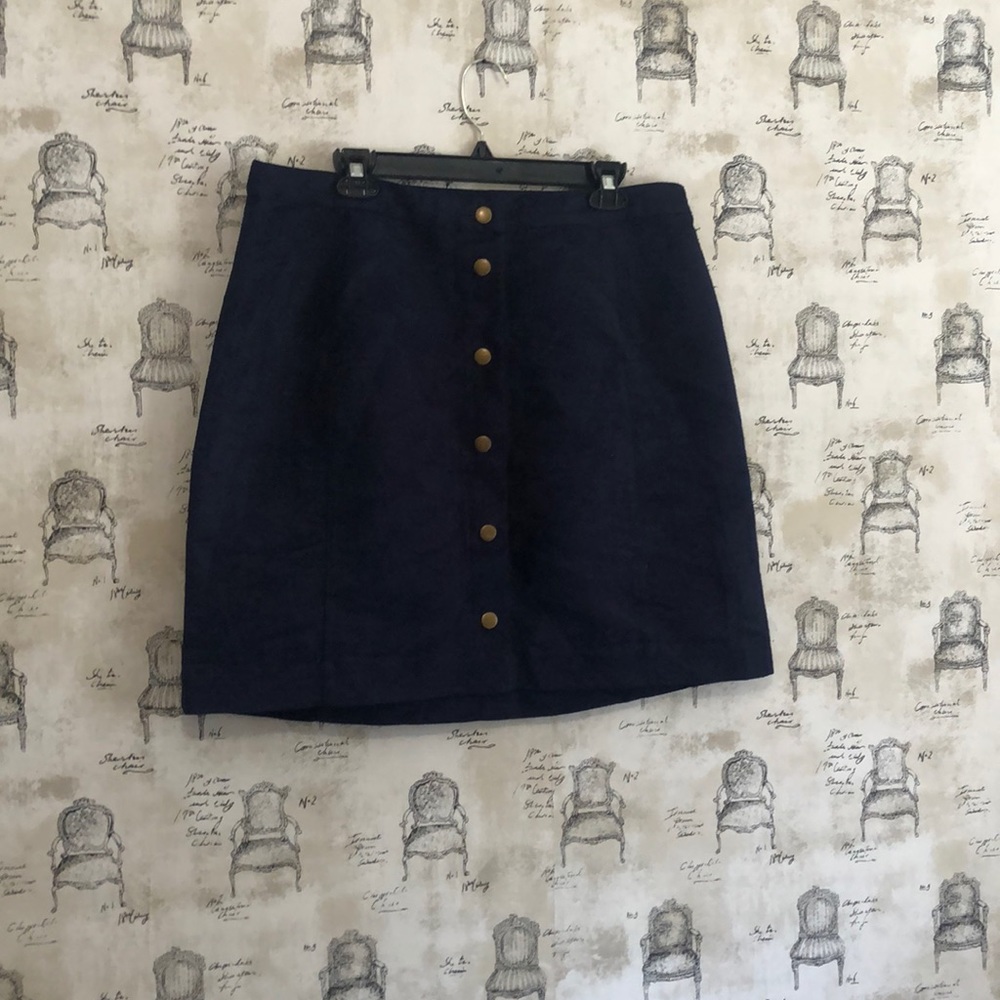 Navy Suede Button Up Skirt